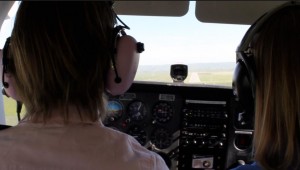 On final approach, wearing the headset.