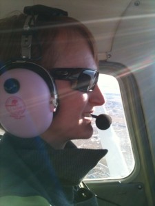 Flying with my pink ANR headset from Powder Puff Pilot.