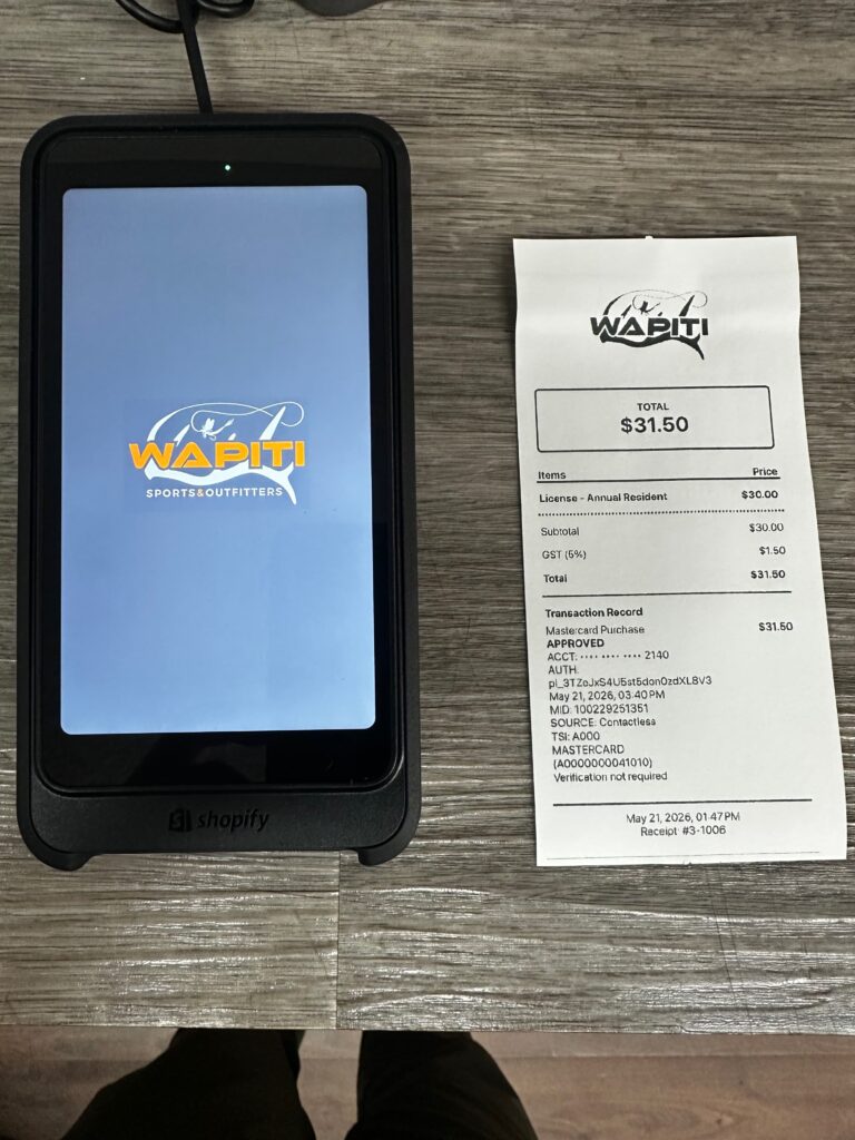 wapiti sports machine and receipt